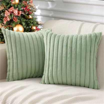 Olanly Faux Rabbit Fur Plush Pillow Cover 50X50Cm Soft Fluffy Striped Cushion Cover 45X45 Home Decorative Pillow Cover for Sofa