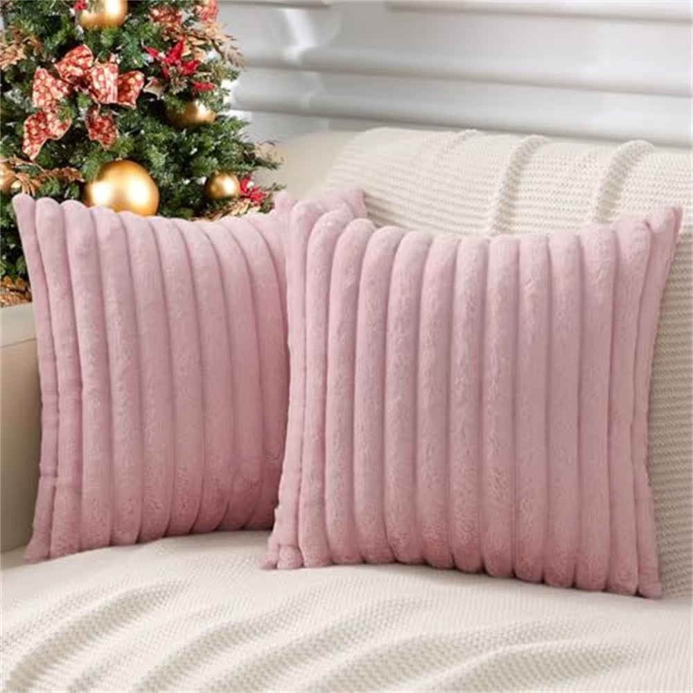 Olanly Faux Rabbit Fur Plush Pillow Cover 50X50Cm Soft Fluffy Striped Cushion Cover 45X45 Home Decorative Pillow Cover for Sofa